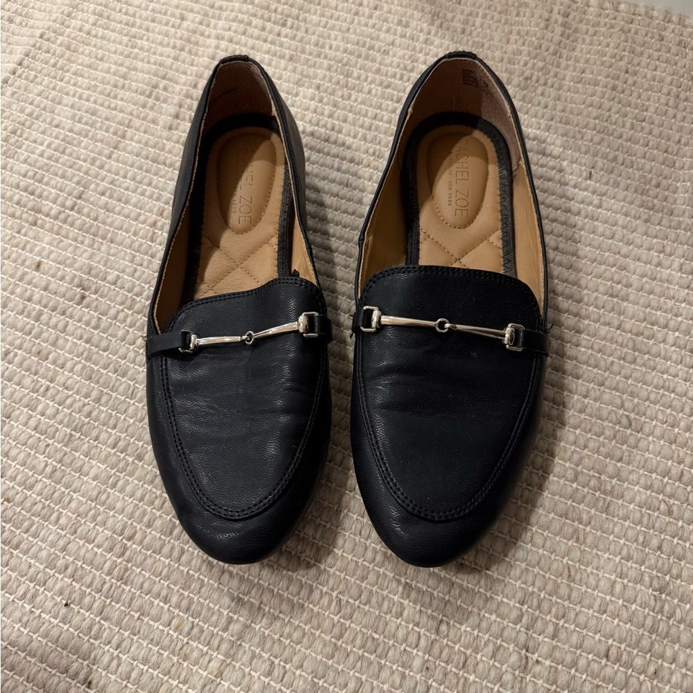 Rachel Zoe Black Leather Loafers with Gold Accent